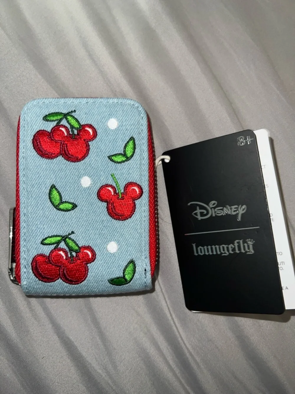 Loungefly Disney Mickey Mouse Cherries Denim Accordion Wallet-BoxLunch Exclusive - Picture 1 of 5